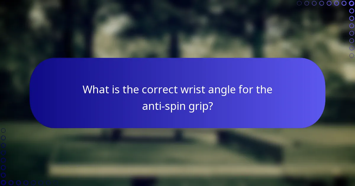 What is the correct wrist angle for the anti-spin grip?
